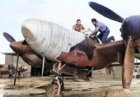 Experimental P-38H Lightning aircraft, date unknown [Colorized by WW2DB]