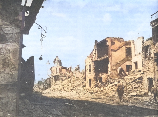 Cisterna, Italy in ruins, May-Jun 1944 [Colorized by WW2DB]