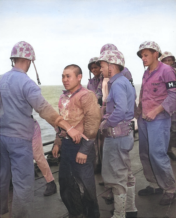 Japanese POW taken at Iwo Jima, Mar 1945 [Colorized by WW2DB]