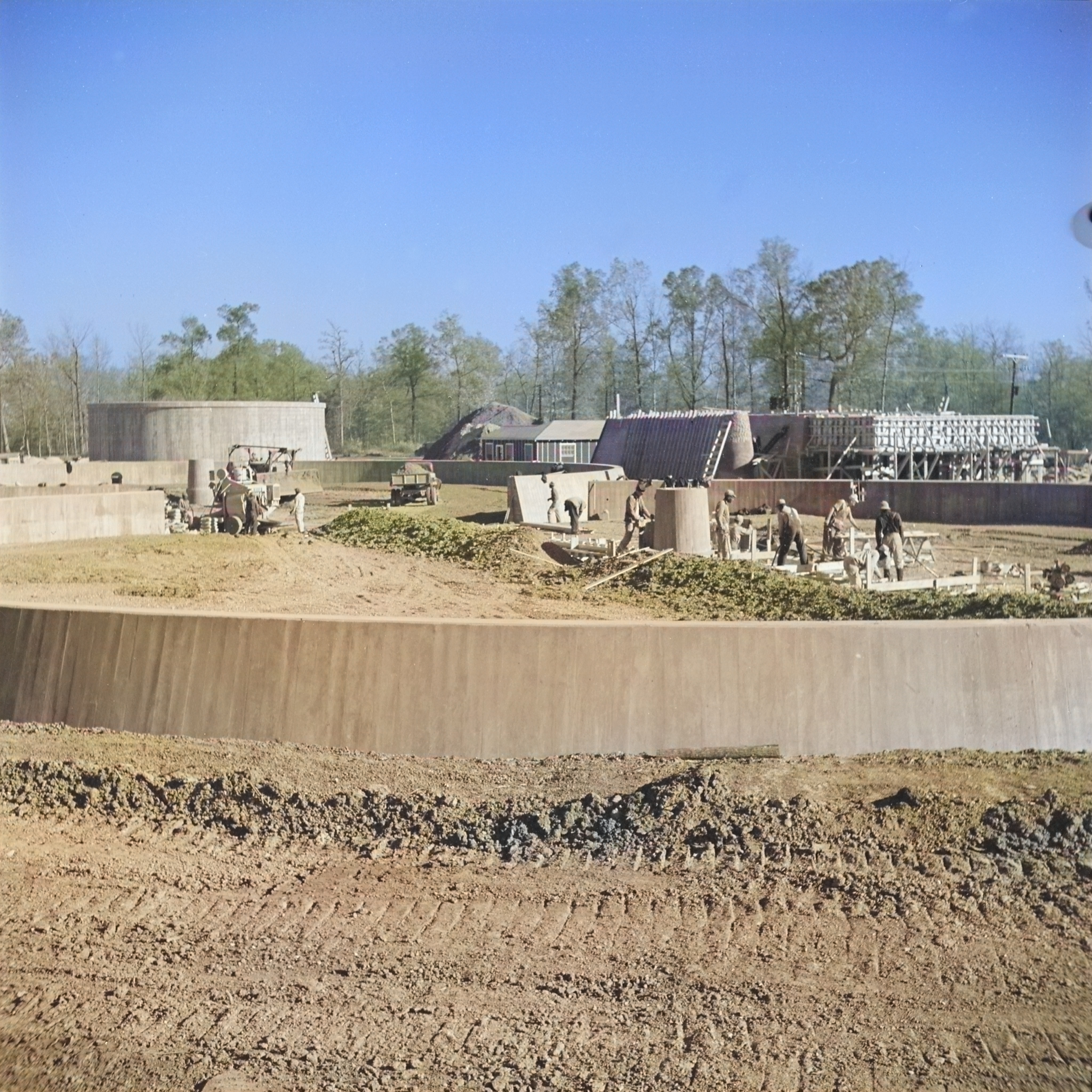 Construction of the sewage disposal plant at Jerome War Relocation Center, Arkansas, United States, 14 Nov 1942, photo 2 of 5 [Colorized by WW2DB]