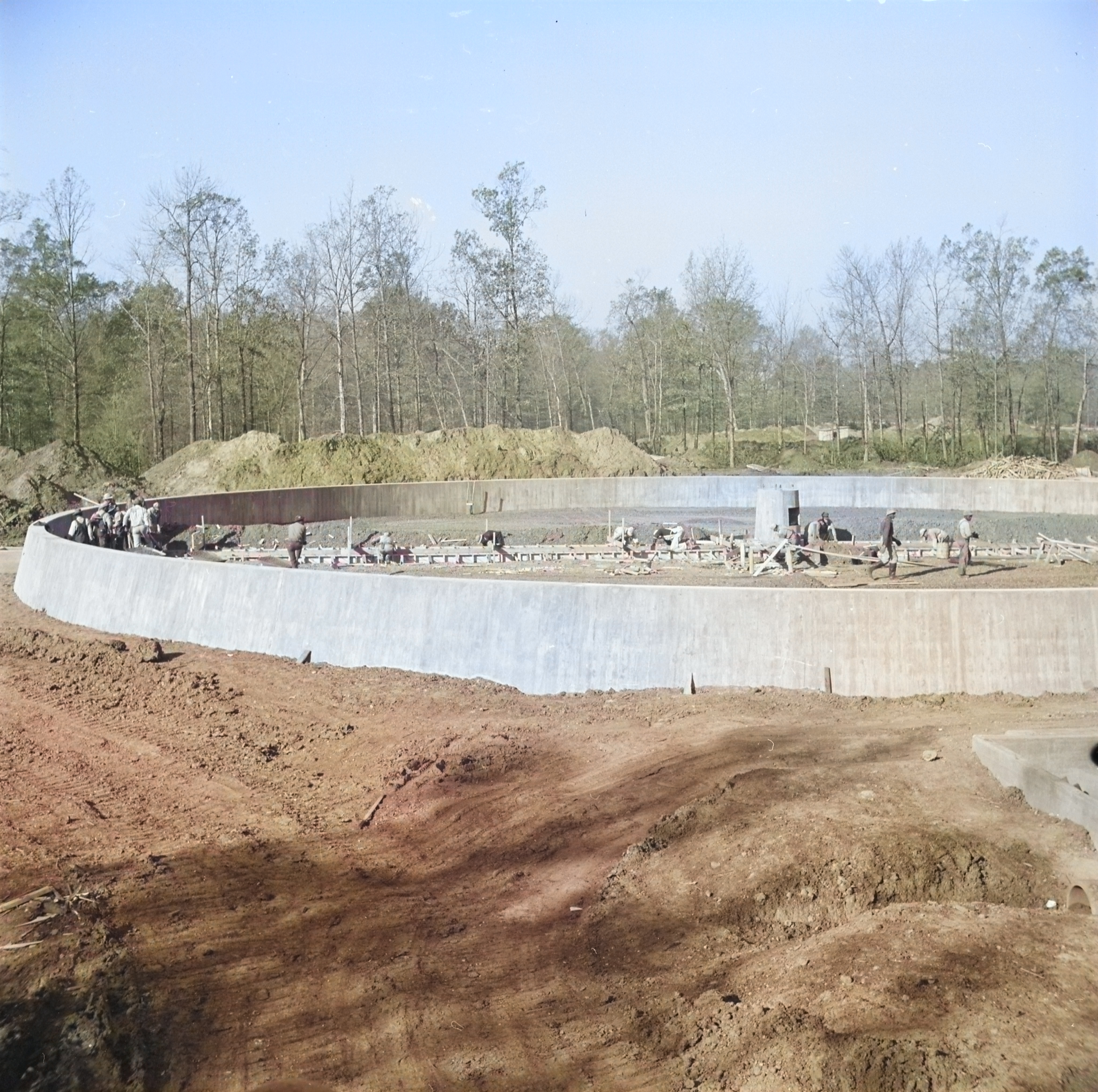 Construction of the sewage disposal plant at Jerome War Relocation Center, Arkansas, United States, 14 Nov 1942, photo 5 of 5 [Colorized by WW2DB]