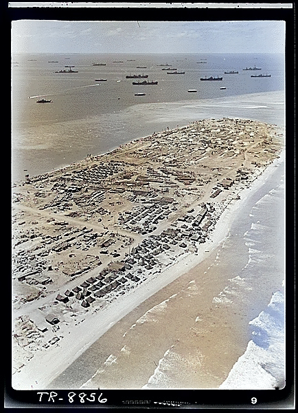 Kwajalein of the Marshall Islands becoming an American advance supply base, Mar 1944 [Colorized by WW2DB]