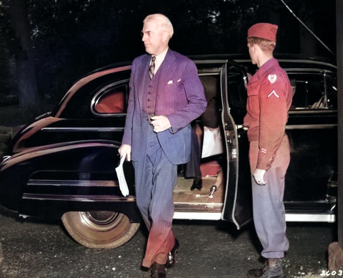 US Assistant Secretary of State William Clayton arriving for the Potsdam Conference, Germany, 24 Jul 1945 [Colorized by WW2DB]