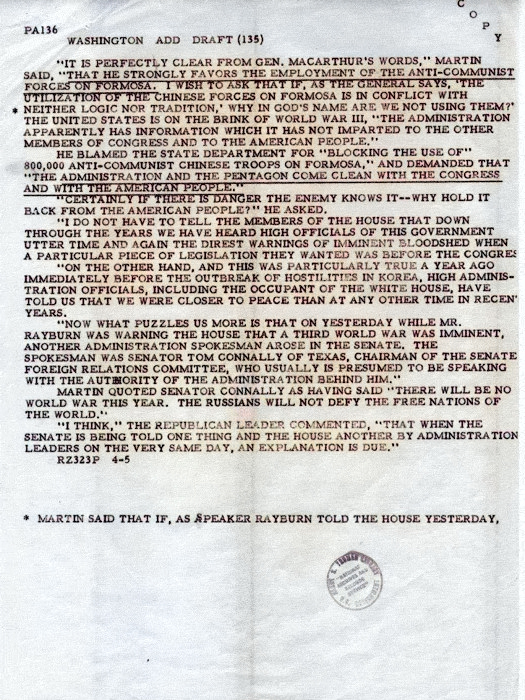 Note on Representative Joseph Martin's message to US Congress, page 2 of 2 [Colorized by WW2DB]