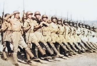 Chinese troops marching in Ramgarh, India, 1943 [Colorized by WW2DB]