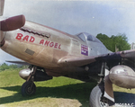 P-51D Mustang “Bad Angel” of the 4th Fighter Squadron assigned to Capt Louis Curdes, Feb 1945. Note the interesting scoreboard. See Comment.