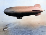 US Navy blimp K-110 of Airship Patrol Squadron ZP-42 escorting a convoy of merchant ships along the Brazilian coast, 1943-45