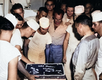 Victory cake aboard USS Oahu, Eniwetok, Marshall Islands, 15 Aug 1945