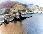 Ise sunken in shallow water, Kure, Japan, Oct 1945