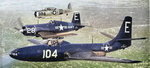 FH-1 Phantom, F4U Corsair, and SNJ Texan aircraft in flight, Minnesota, United States, 1951; seen in Oct 1951 issue of US Navy publication Naval Aviation News