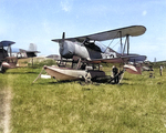 SOC Seagull aircraft of US Navy Cruiser Scouting Squadron Seven remained inactive during the Normandy campaign after recently being replaced by Spitfire aircraft, Jun 1944