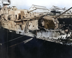 Starboard bow view of destroyer Downes, burned out in Pearl Harbor Navy Yard