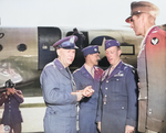 US General Brehon Somervall arriving at Berlin-Gatow airfield, Germany, 15 Jul 1945, photo 2 of 3; note Brigadier General Earl Hoag present to greet Somervall