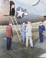 General Dwight Eisenhower greeting US President Harry Truman, Frankfurt, Germany, 26 Jul 1945