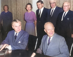 Canadian Prime Minister John Diefenbaker and US President Dwight Eisenhower at the signing of the Columbia River Treaty, 17 Jan 1961