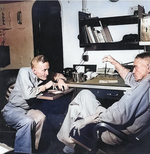 Admiral William F. Halsey and Vice Admiral John S. McCain aboard battleship USS New Jersey, Dec 1944