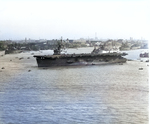 USS Anzio at anchor in the Huangpu River, Shanghai, China, 1 Dec 1945