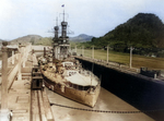 USS Arizona in a lock in the Panama Canal, circa 1921