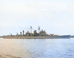 Guided missile cruiser Canberra in the Delaware River for post-conversion trials, 14 May 1956, photo 1 of 2