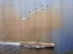 Douglas F4D-1 Skyray fighters lying over USS Essex in the Mediterranean Sea, 9 Jan 1960