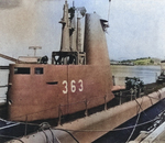 Submarine Guitarro being prepared for transfer to Turkey, Mare Island Naval Shipyard, California, United States, Jun 1954