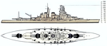 US Navy Office of Naval Intelligence drawing of the Kongo-class battleship, seen in publication ONI 222-J, Jun 1945