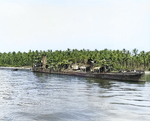 Wrecked Nagatsuki on the beach at Kolombangara, Solomon Islands, 8 May 1944; she was beached on 5 Jul 1943 during the Battle of Kula Gulf; photographed from cruiser USS Montpelier