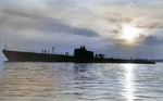 USS Perch silhouetted by the sun, circa 1936-1937