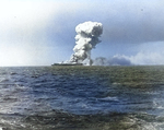 Princeton burning after Japanese attack off Leyte, 24 Oct 1944, 1 of 4