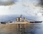 USS Saratoga dressed with flags on Navy Day, 27 Oct 1932