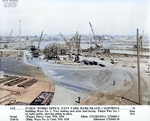 View of Ways 3 and 4 at Mare Island Navy Yard, Vallejo, California, United States, 30 Jun 1941; note hull section for future USS Wahoo at left of photo