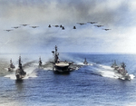 Yorktown (Essex-class) amidst a posed formation, 1966