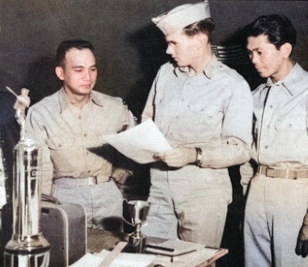 Staff of the special services section of US Army 1st Filipino Infantry Regiment, date unknown [Colorized by WW2DB]