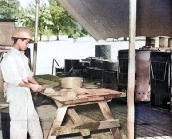 Kitchen set up by US Army 1st Filipino Infantry Regiment, date unknown [Colorized by WW2DB]