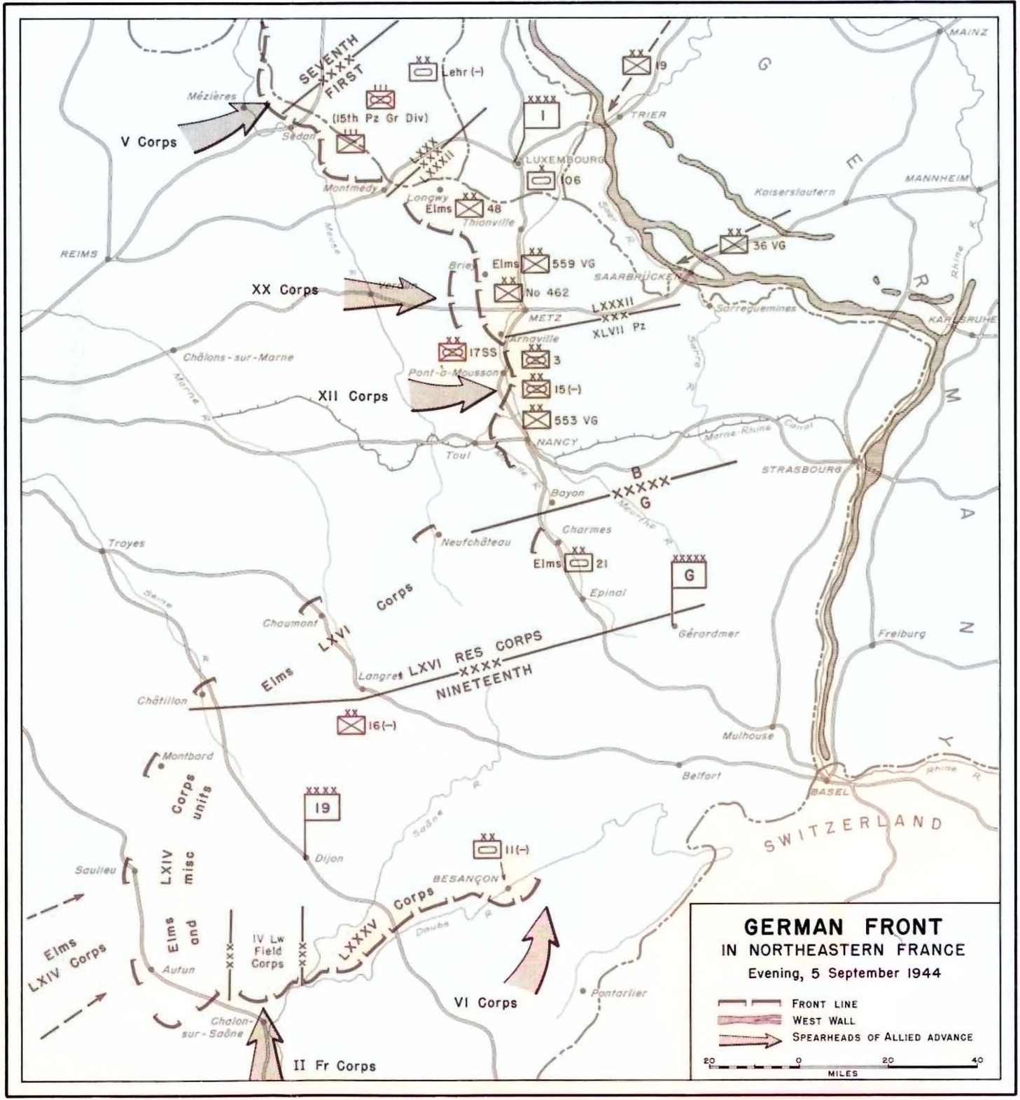 [Map] Map depicting the German front in Northeastern France, 5 Sep 1944 ...