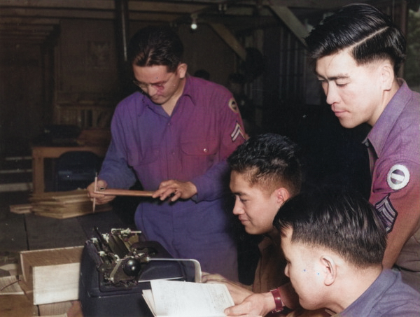 Japanese-American recruits of US 100th Infantry Battalion at Camp Shelby, Mississippi, United States, 1943 [Colorized by WW2DB]