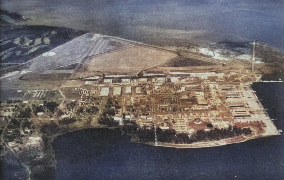 Aerial view of Naval Air Station Jacksonville, Florida, United States, as it appeared in the May 1947 edition of the 'US Navy Naval Aviation News' [Colorized by WW2DB]