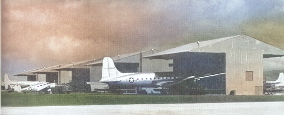 Nose hangars at Honolulu Naval Air Station, Oahu, US Territory of Hawaii, 1940s [Colorized by WW2DB]