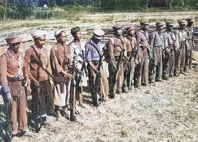 Kachin troops under US Army command, northern Burma, 1943-1944 [Colorized by WW2DB]