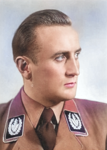 Artur Axmann being interviewed, Bayern, Germany, 16 Oct 1947 [Colorized by WW2DB]