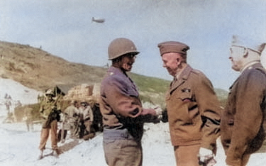 US generals Omar Bradley, George Marshall, and Henry Arnold at Normandie, France, 12 Jun 1944 [Colorized by WW2DB]