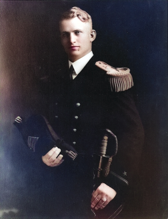 Portrait of Ensign Burke, Los Angeles, California, United States, fall 1923 [Colorized by WW2DB]