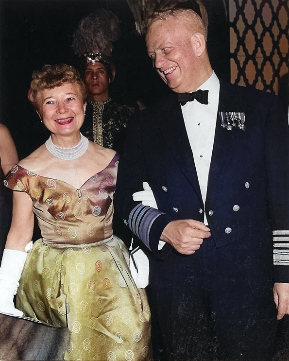 Admiral and Mrs. Arleigh A. Burke at the Navy Day Ball at the Coconut Grove, Los Angeles, California, United States, 22 Oct 1960 [Colorized by WW2DB]