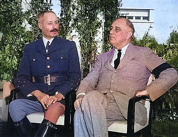 Henri Giraud and Franklin Roosevelt at Casablanca, French Morocco, 19 Jan 1943 [Colorized by WW2DB]