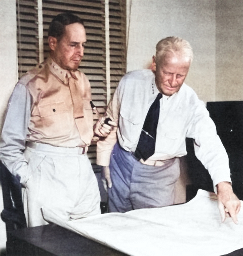 General Douglas MacArthur and Admiral Chester Nimitz, 1942-1944 [Colorized by WW2DB]