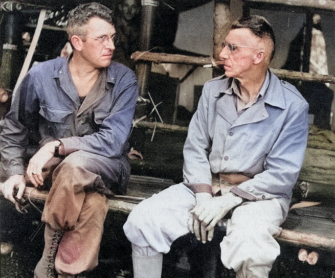 Frank Merrill and Joseph Stilwell, Naubumy, Burma, 4 May 1944 [Colorized by WW2DB]