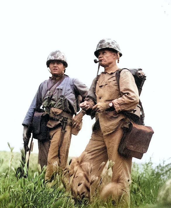 Lewis Puller between between Inchon (Incheon) and Yongdungpo (Yeongdeungpo), Korea, Sep 1950 [Colorized by WW2DB]