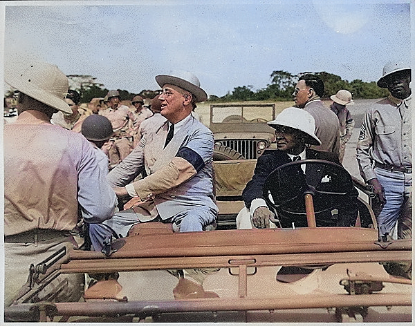 US President Franklin Roosevelt and Liberian President Edwin Barclay, 27 Jan 1943 [Colorized by WW2DB]