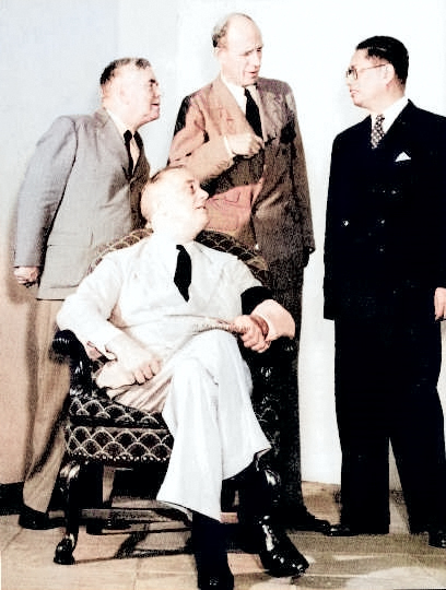 Canadian Prime Minister Mackenzie King, British Ambassador Lord Halifax, and Chinese Ambassador Song Ziwen with US President Franklin Roosevelt, Washington DC, United States, 1 Jan 1942 [Colorized by WW2DB]