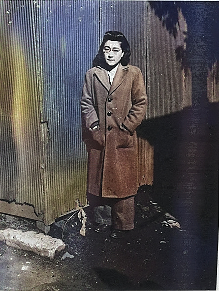 Iva Toguri at Radio Tokyo, Japan, 5 Dec 1944, photo 1 of 5 [Colorized by WW2DB]